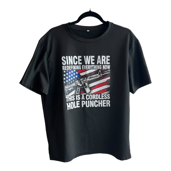 Men's Large TEE American Flag Patriotic Right To Bear Arms Black Red White Blue - Picture 6 of 6